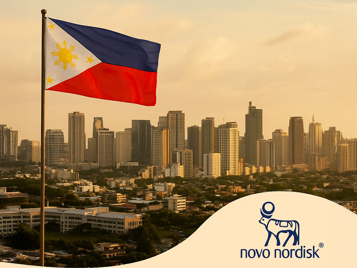 Image of the filipino flag with Manila in the background and the Novo Nordisk brand at the bottom - Andyou.ph